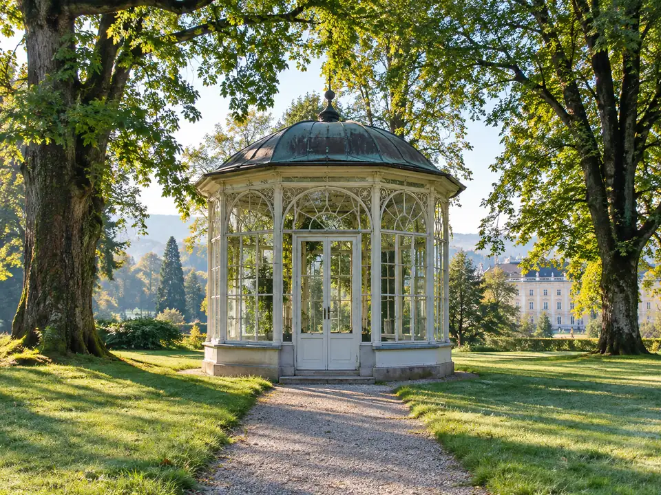 The Sound of Music gazebo in the free park at Hellbrunn Palace